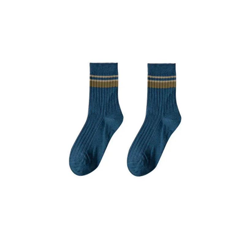 Men's Striped Cotton Socks Spring Fashion Casual Socks High Quality Harajuku Retro Socks Man Calcetines Hombre Meias Masculina