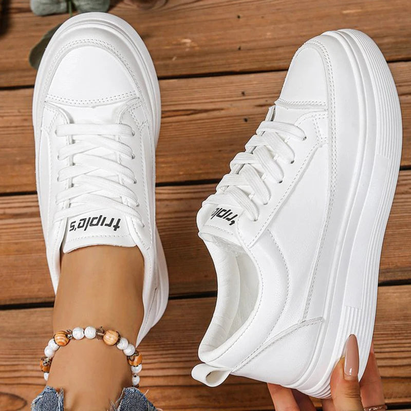 White Round Toe Sneaker Women Spring Autumn 2025 Lace-Up Walking Shoes Woman Daily Platform Female Sports Shoes