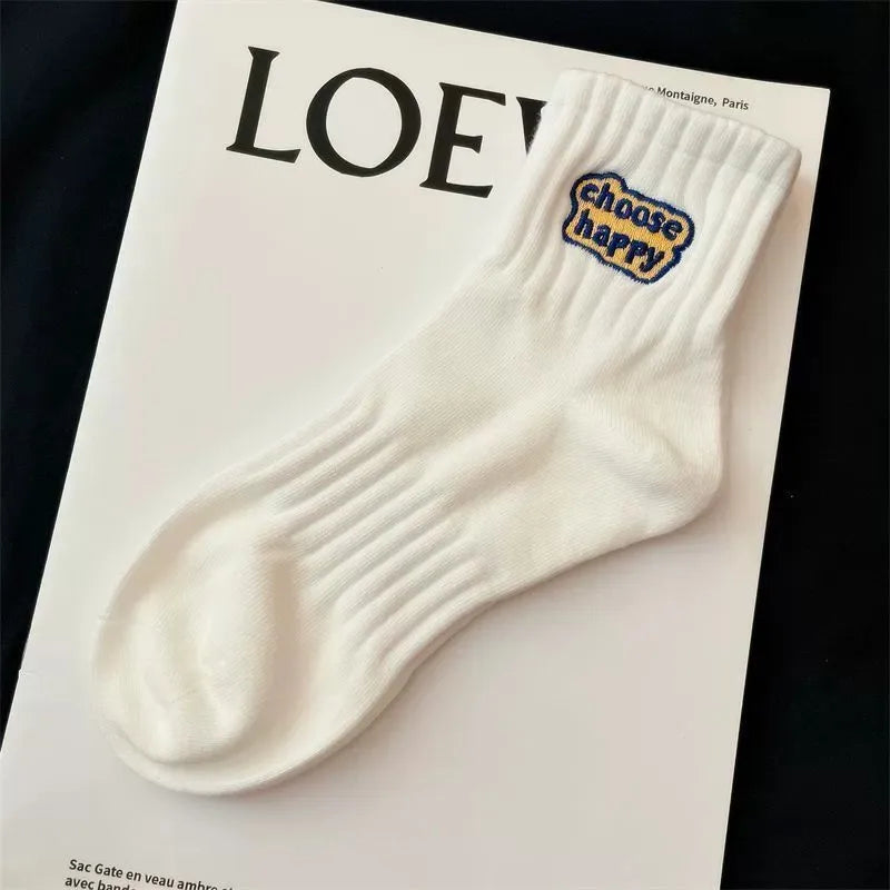 6/12 Pairs Unisex Letter Socks Fashionable Print Sweat Absorbing Breathable Soft Comfortable for Couples Casual Socks﻿