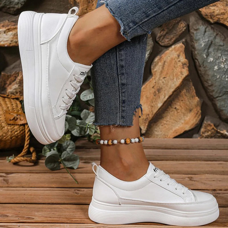 White Round Toe Sneaker Women Spring Autumn 2025 Lace-Up Walking Shoes Woman Daily Platform Female Sports Shoes