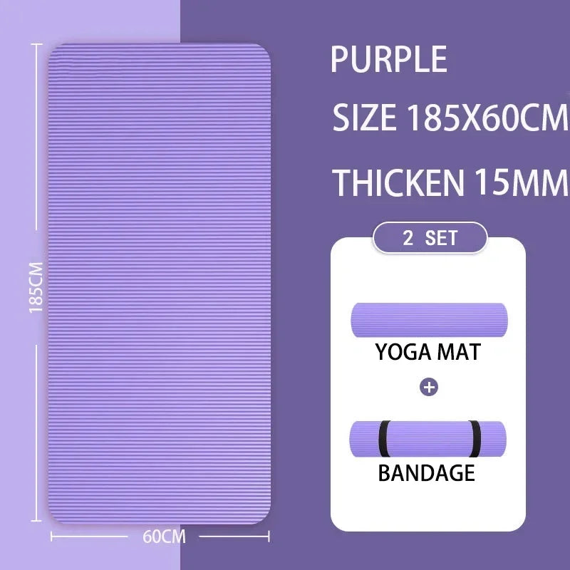 Thickened 15mm NBR Yoga Mat Double-sided Anti Slip Sports Fitness Mat Sports Yoga and Pilates Gymnastics Mat Fitness Equipment